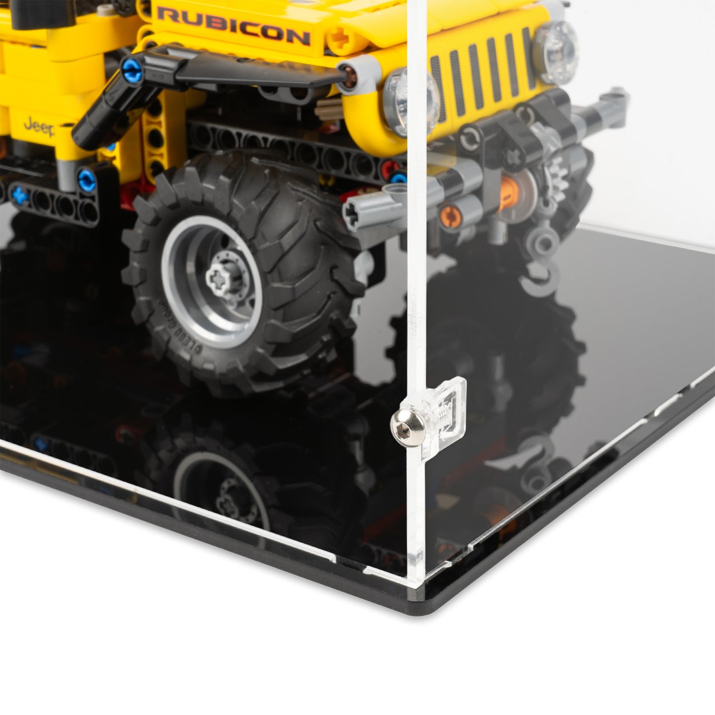 Fitting detail view of LEGO 42122 Jeep Wrangler Display Case.