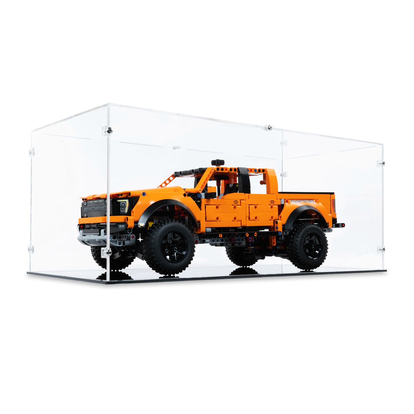 Angled view of LEGO 42126 Ford F-150 Raptor Display Case.