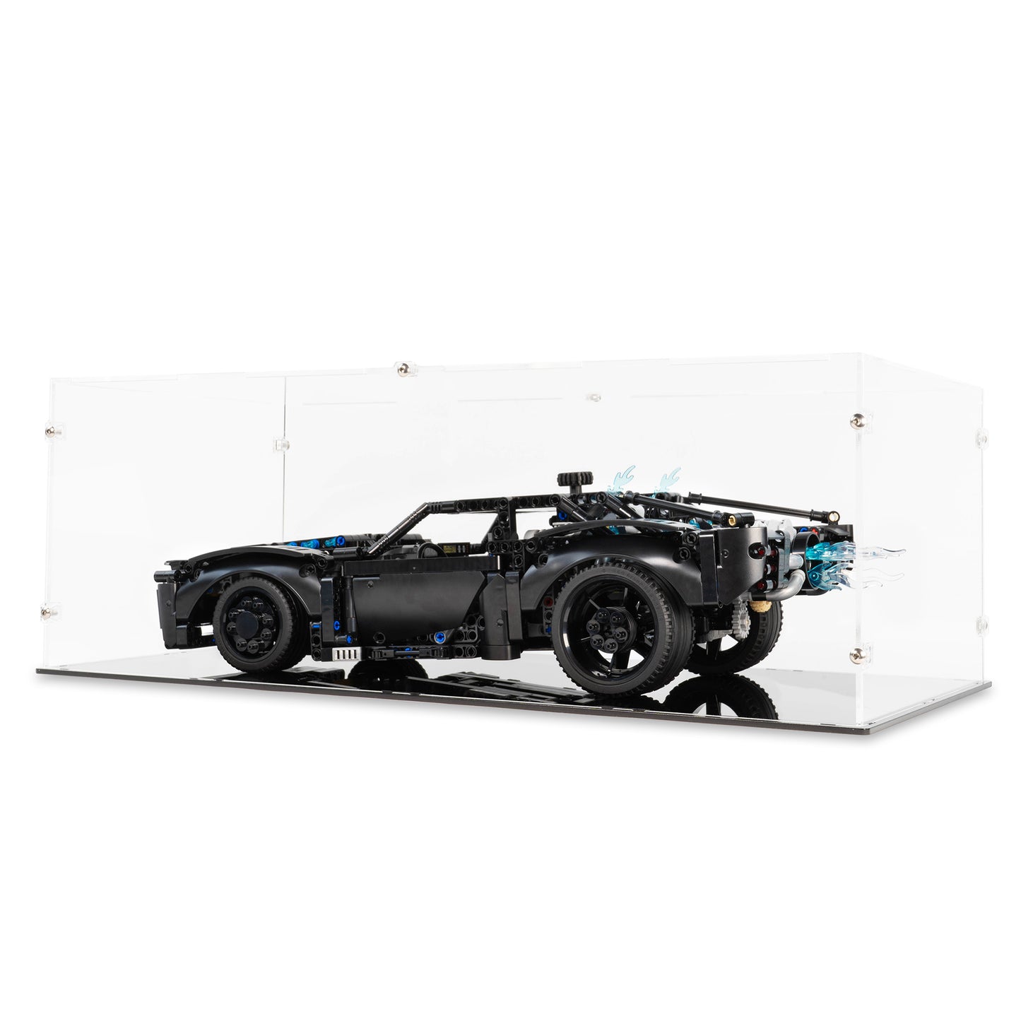 Right angled view of LEGO 42127 THE BATMAN - BATMOBILE™ Display Case.
