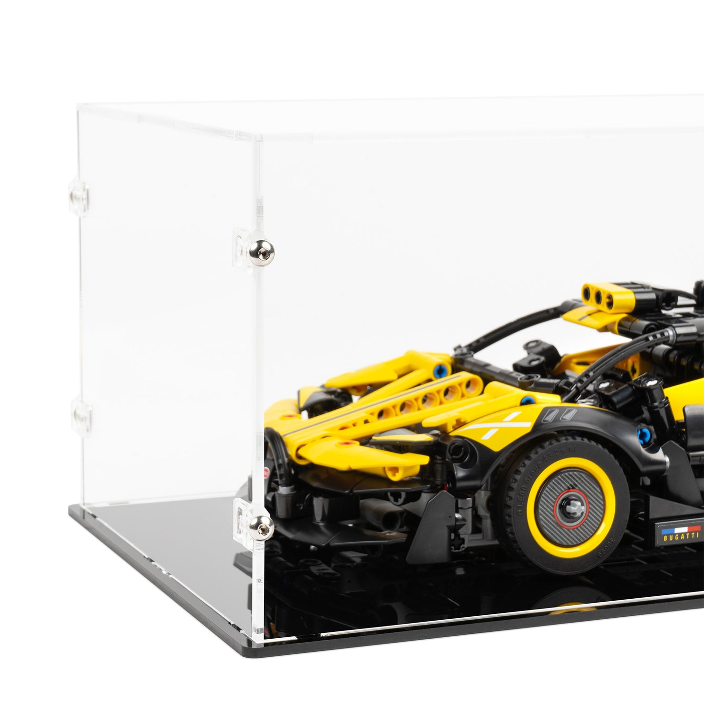 Fitting detail view of LEGO 42151 Bugatti Bolide Display Case.