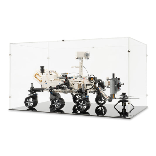 Angled view of LEGO 42158 NASA Mars Rover Perseverance Display Case.