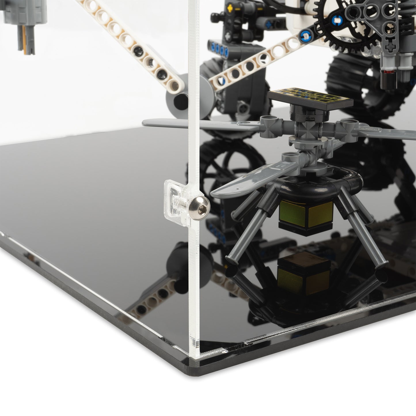 Fitting detail view of LEGO 42158 NASA Mars Rover Perseverance Display Case.
