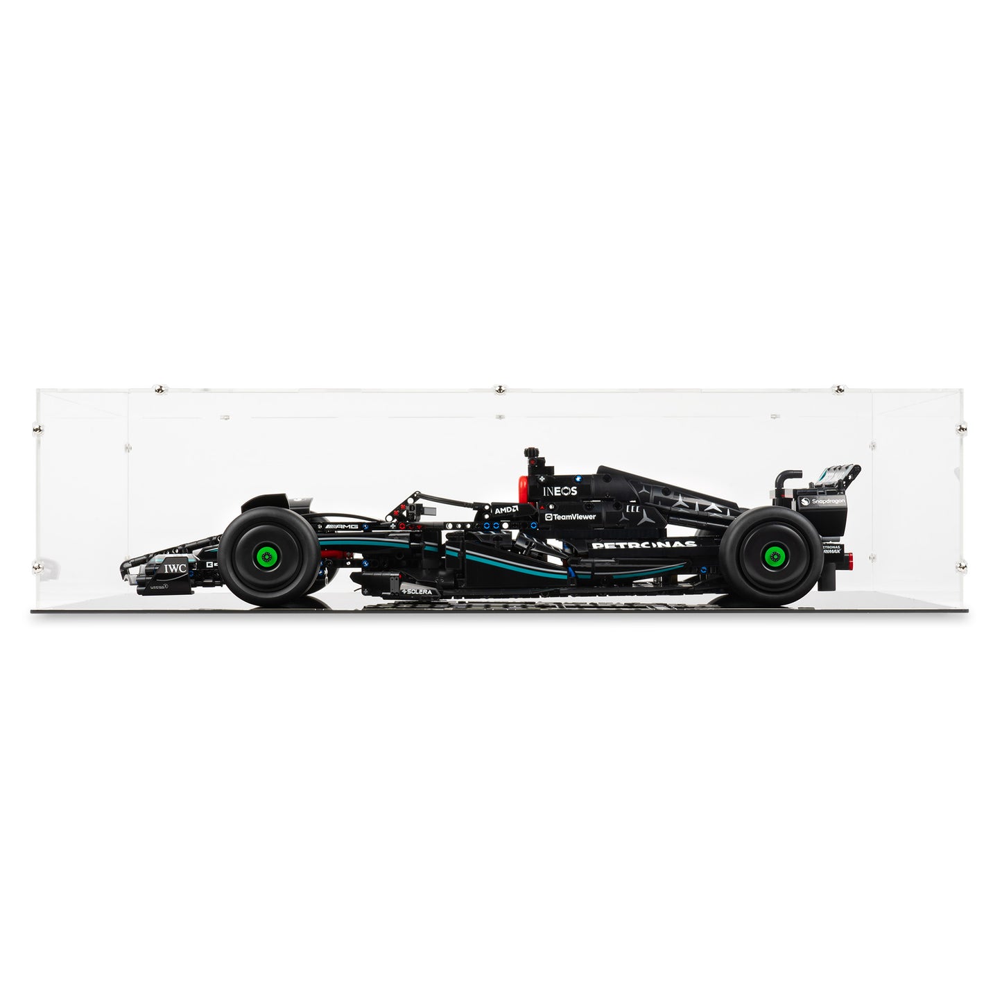 Front view of LEGO 42171 Mercedes-AMG F1 W14 E Performance Display Case.
