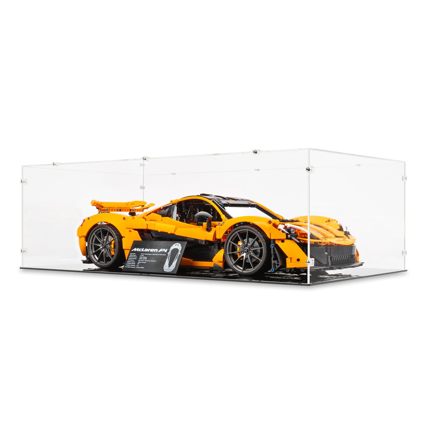 Angled view of LEGO 42172 McLaren P1 Display Case.