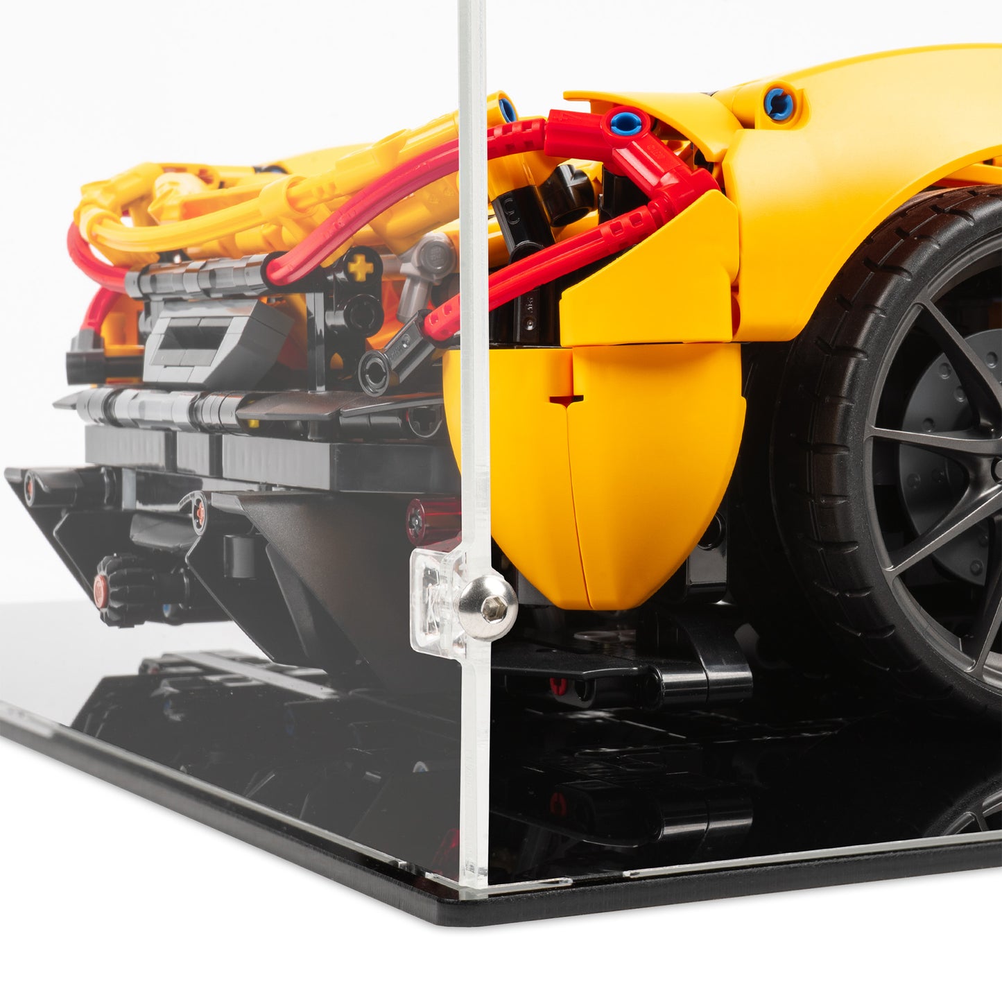Fitting detail view of LEGO 42172 McLaren P1 Display Case.