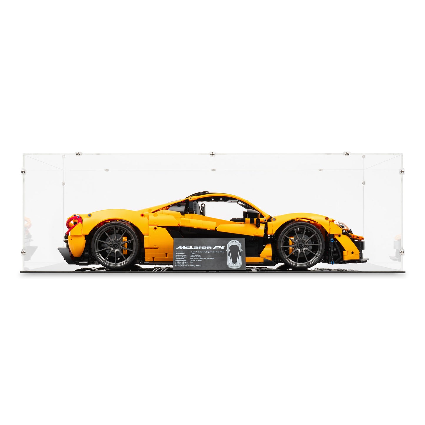 Front view of LEGO 42172 McLaren P1 Display Case.