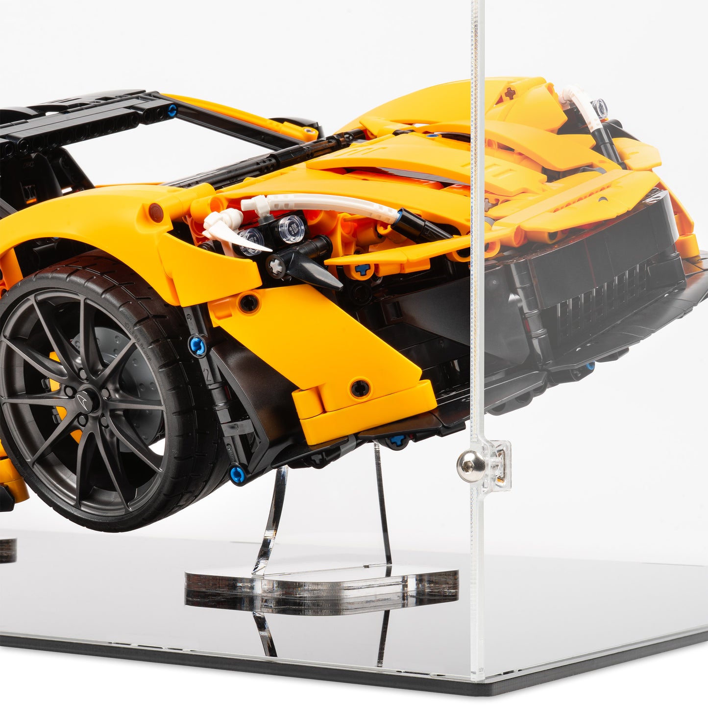 Fitting detail view of LEGO 42172 McLaren P1 Display Case and Stand.