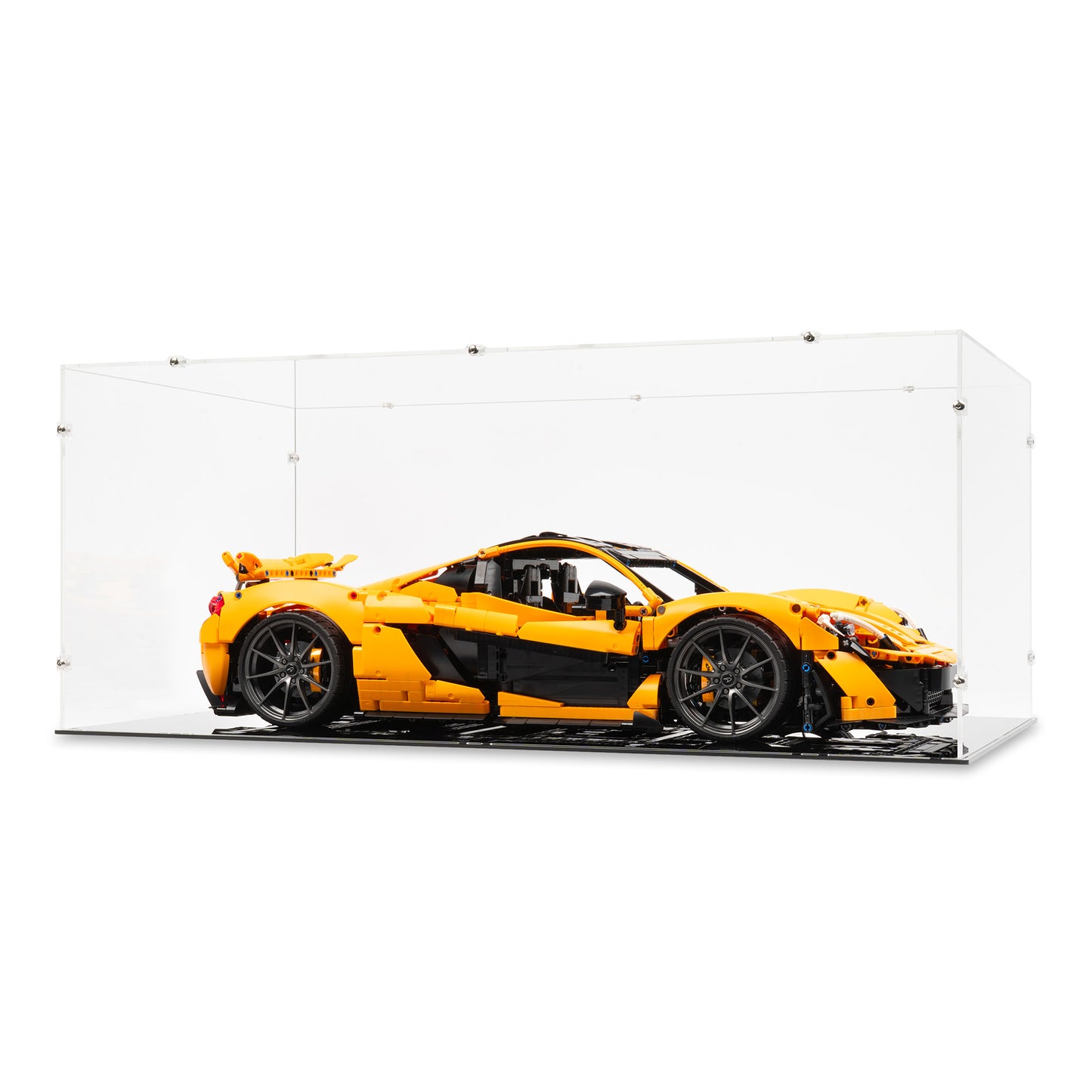 Angled view of LEGO 42172 McLaren P1 Tall Display Case.
