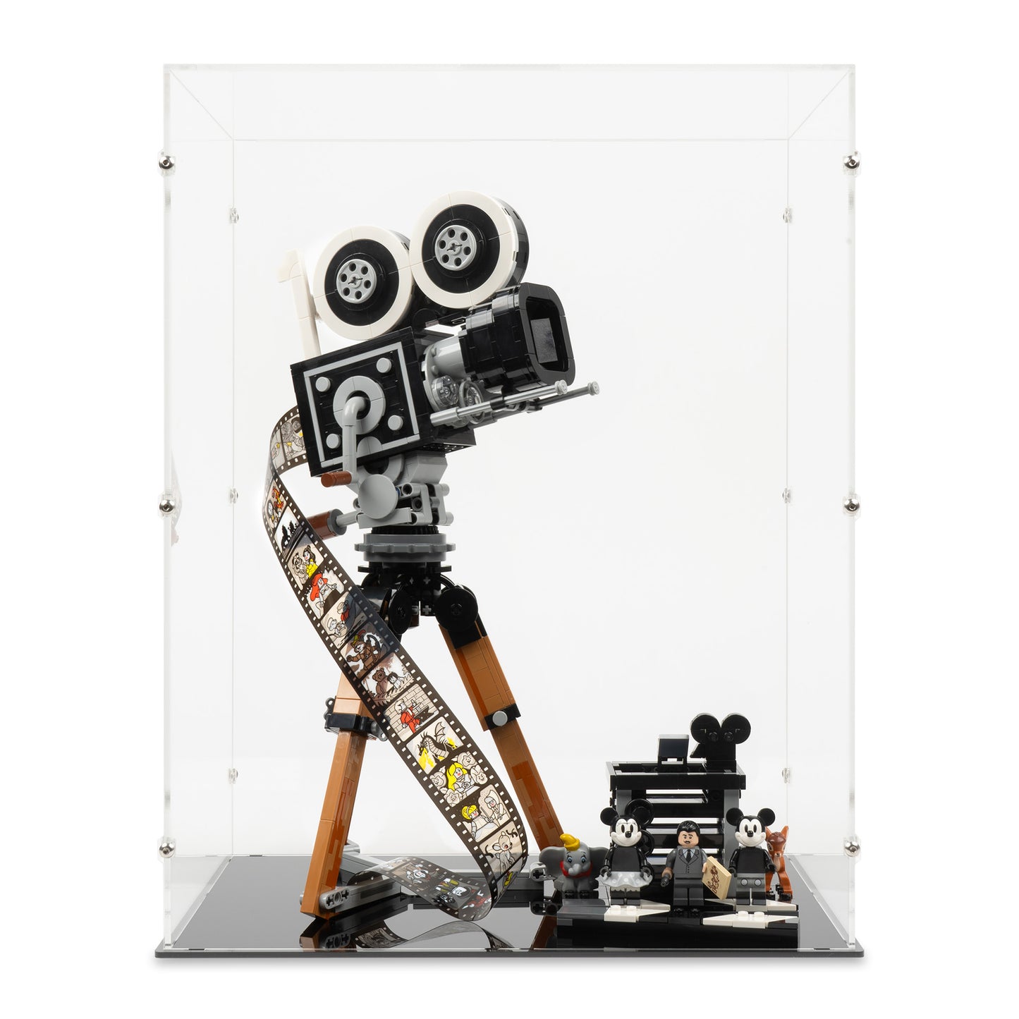 Front view of LEGO 43230 Walt Disney Tribute Camera Display Case.