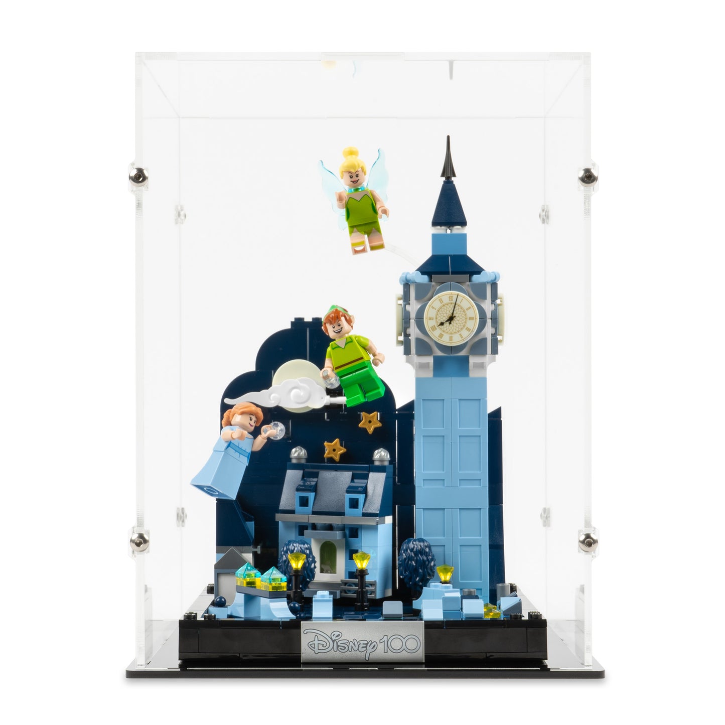 Front view of LEGO 43232 Peter Pan and Wendy's Flight over London Display Case.