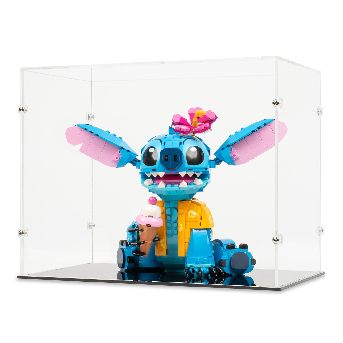 Angled view of LEGO 43249 Stitch Display Case.