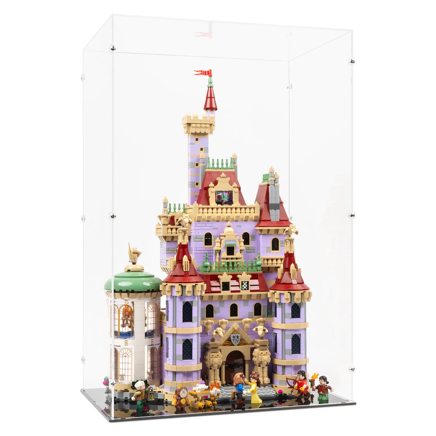 Angled view of LEGO 43263 Beauty and the Beast Castle Display Case.