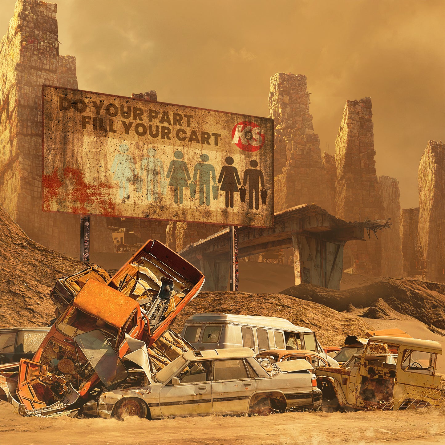 Billboard detail view of LEGO 43279 WALL-E and EVE Display Case with a UV printed background.