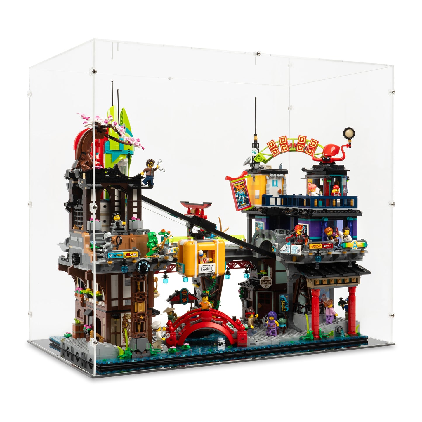 Angled view of LEGO 71799 NINJAGO City Markets Display Case.