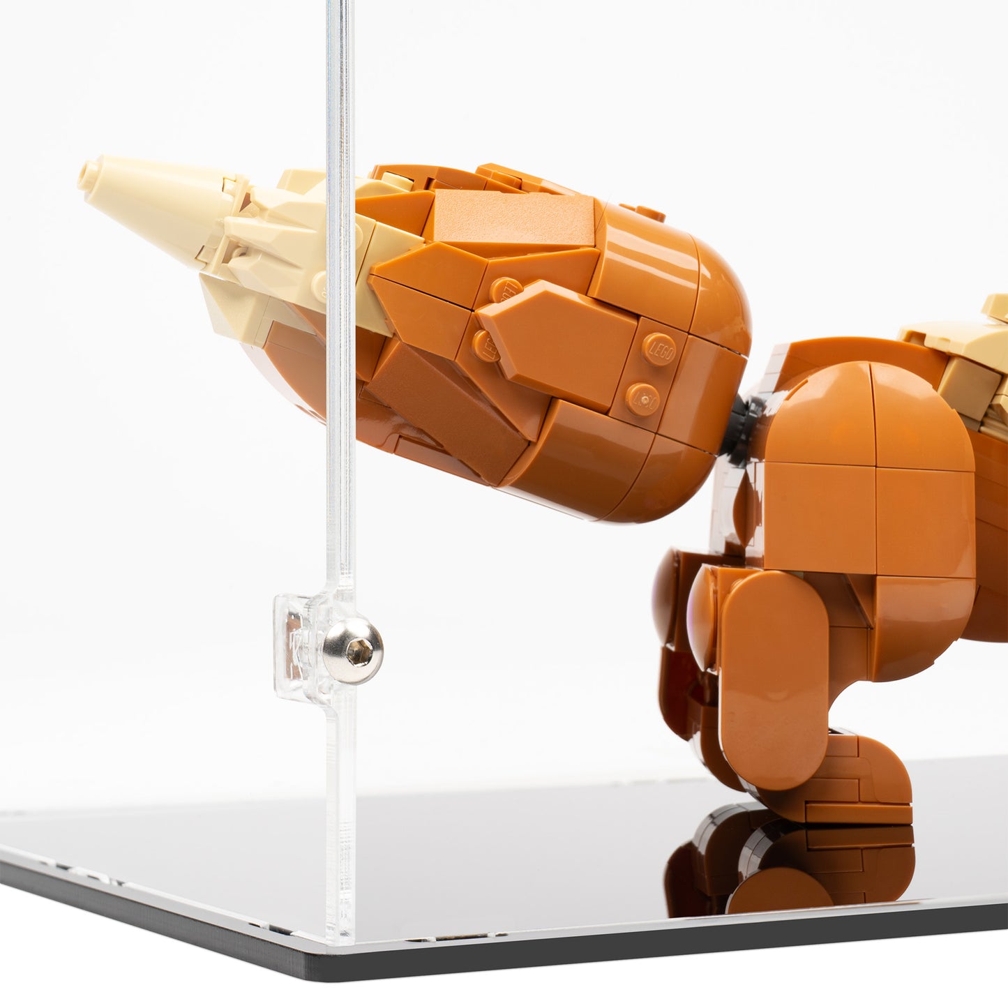 Left fitting detail view of LEGO 72151 Eevee Display Case.
