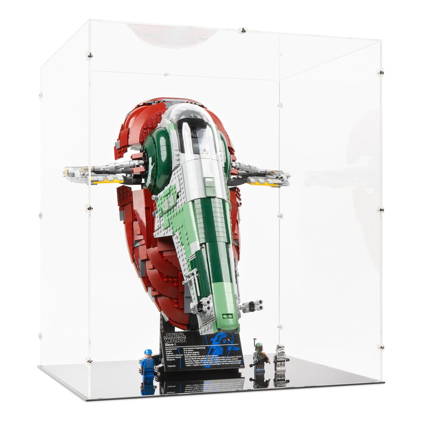 Angled view of LEGO 75060 UCS Slave I Display Case.