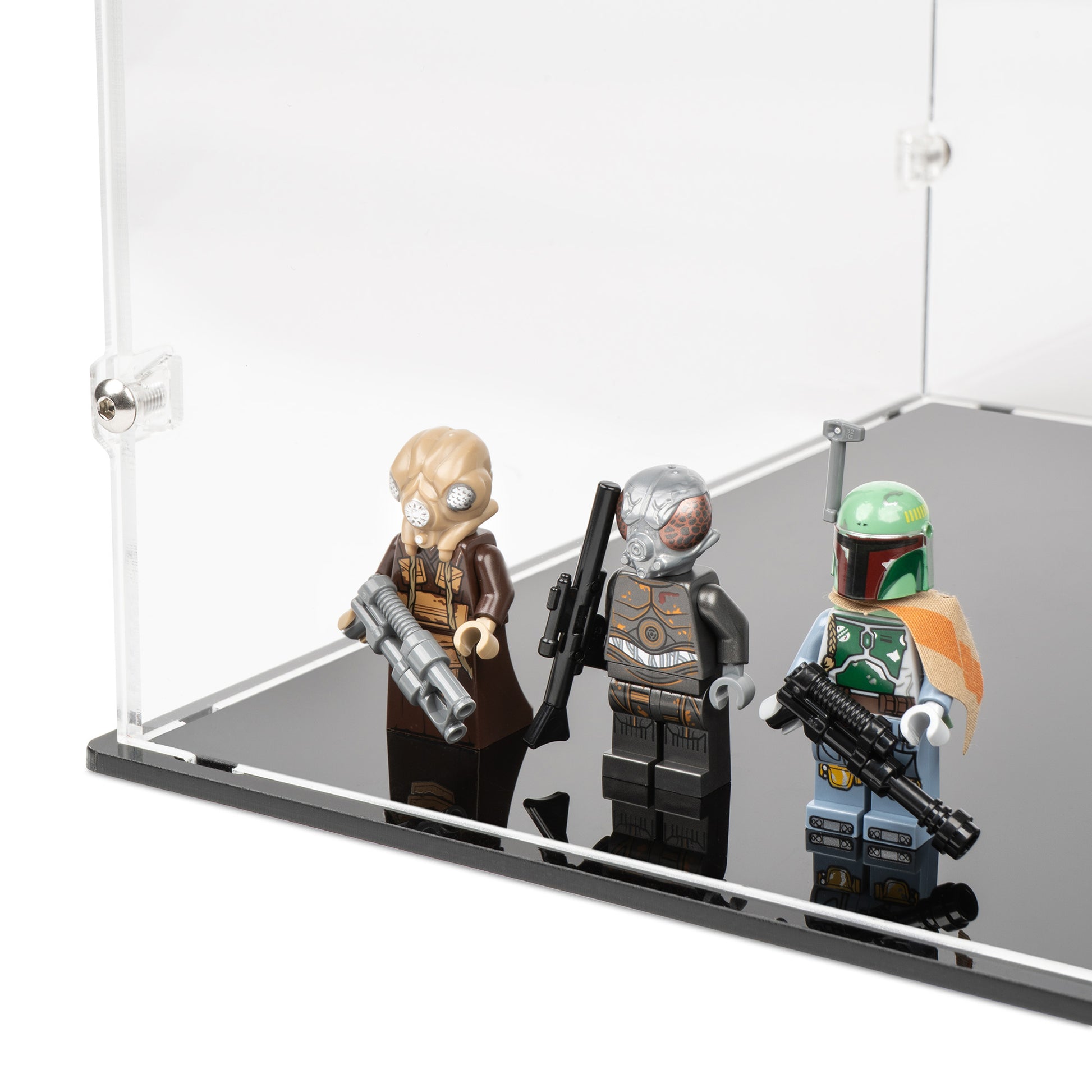 Fitting detail view of LEGO 75243 Slave I – 20th Anniversary Edition Display Case and Stand.