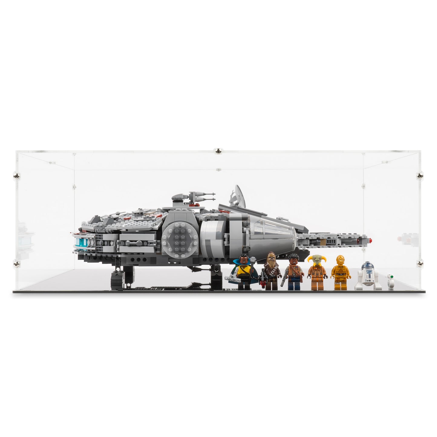 Front view of LEGO 75257/75105/7965 Millennium Falcon Display Case.