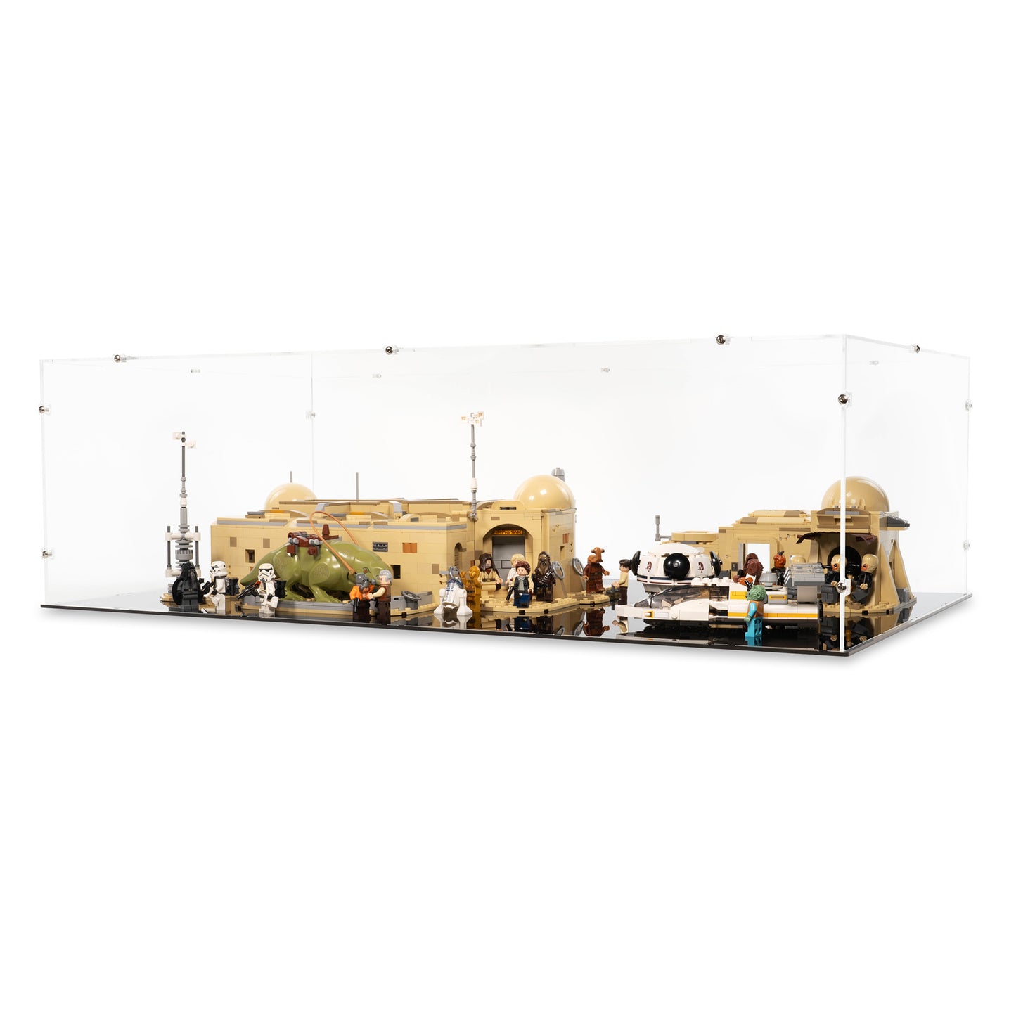 Angled view of LEGO 75290 Mos Eisley Cantina Display Case.