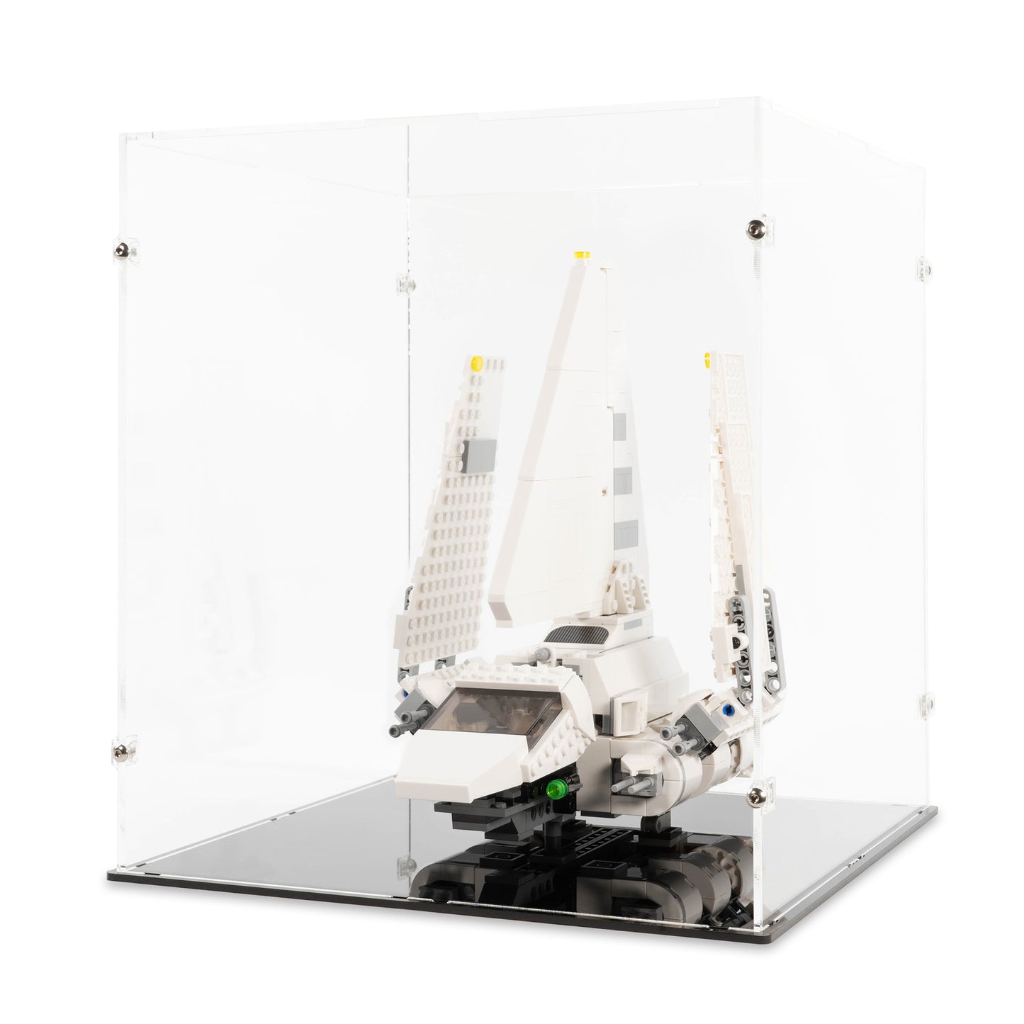 Angled view of LEGO 75302 Imperial Shuttle Landing Display Case.