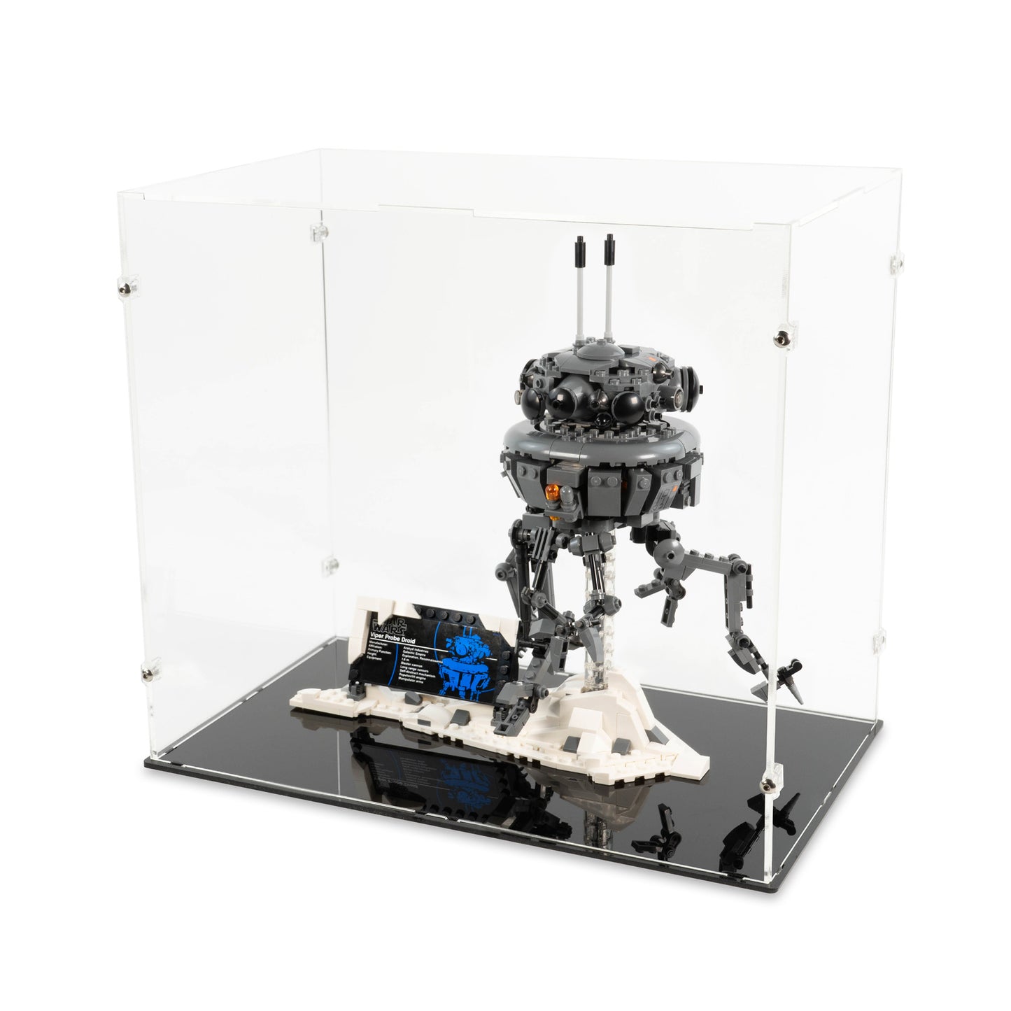 Angled top view of LEGO 75306 Imperial Probe Droid Display Case.