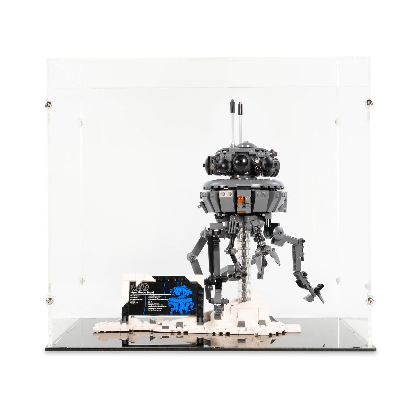 Front view of LEGO 75306 Imperial Probe Droid Display Case.
