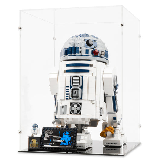 Angled view of LEGO 75308/10225 UCS R2-D2 Display Case.
