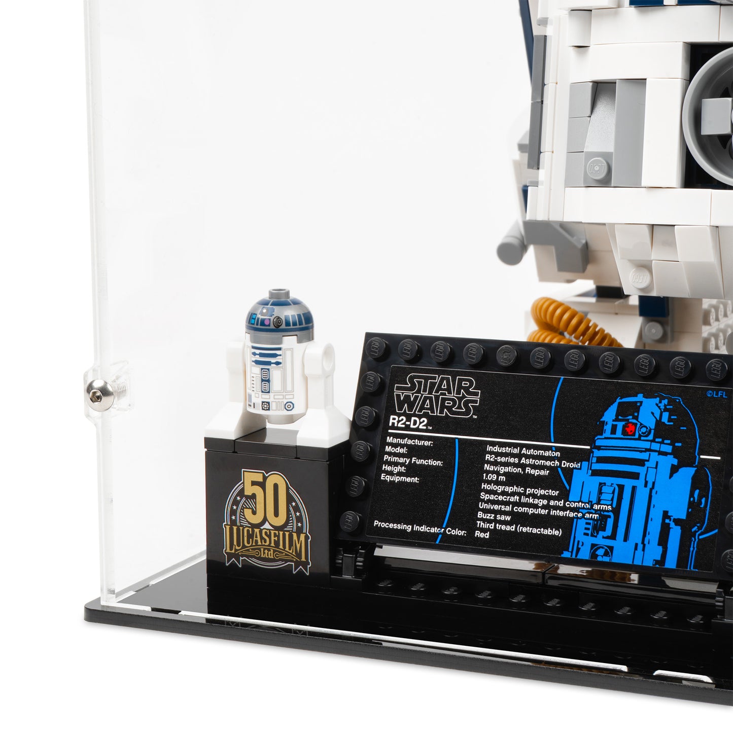 Fitting detail view of LEGO 75308/10225 UCS R2-D2 Display Case.