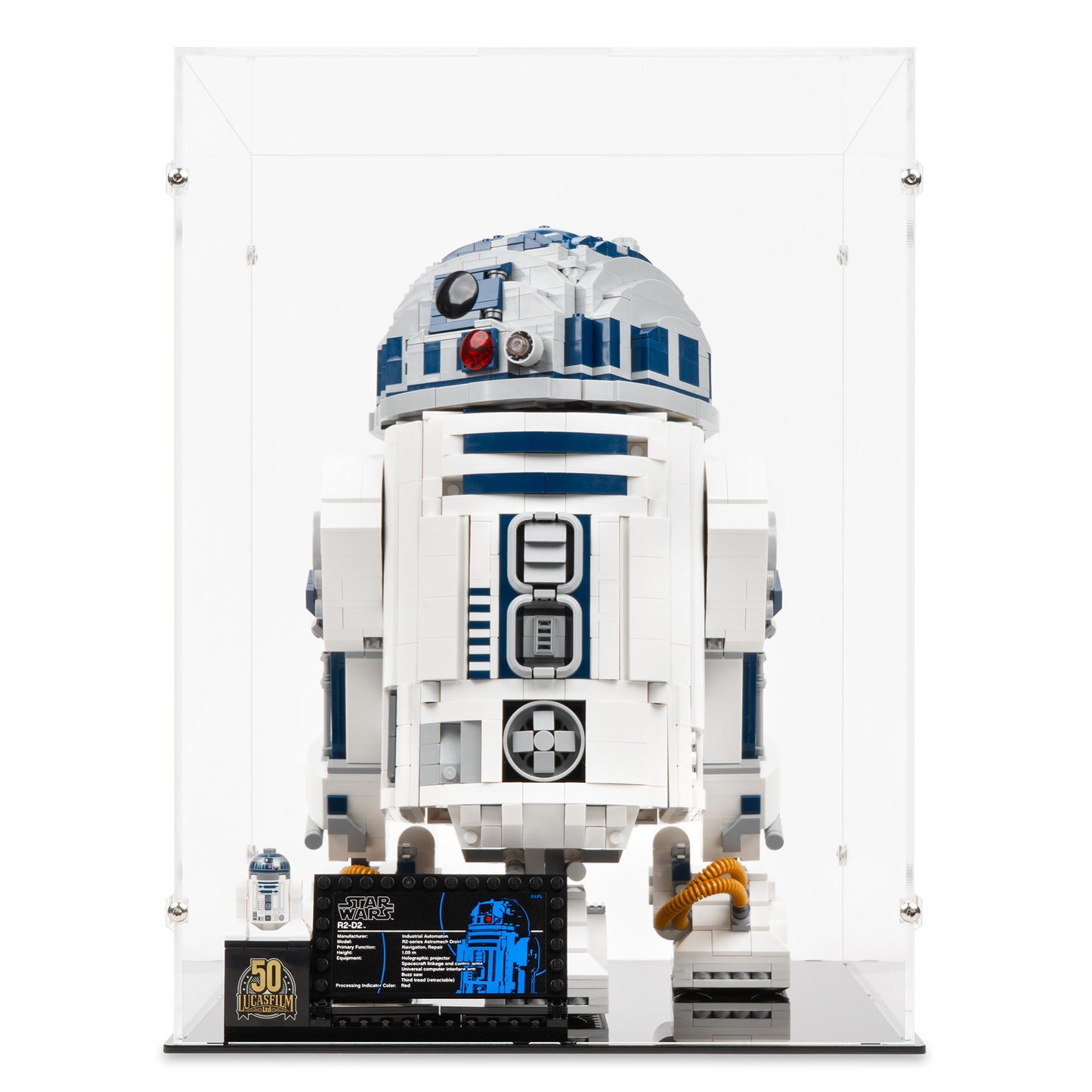 Front view of LEGO 75308/10225 UCS R2-D2 Display Case.
