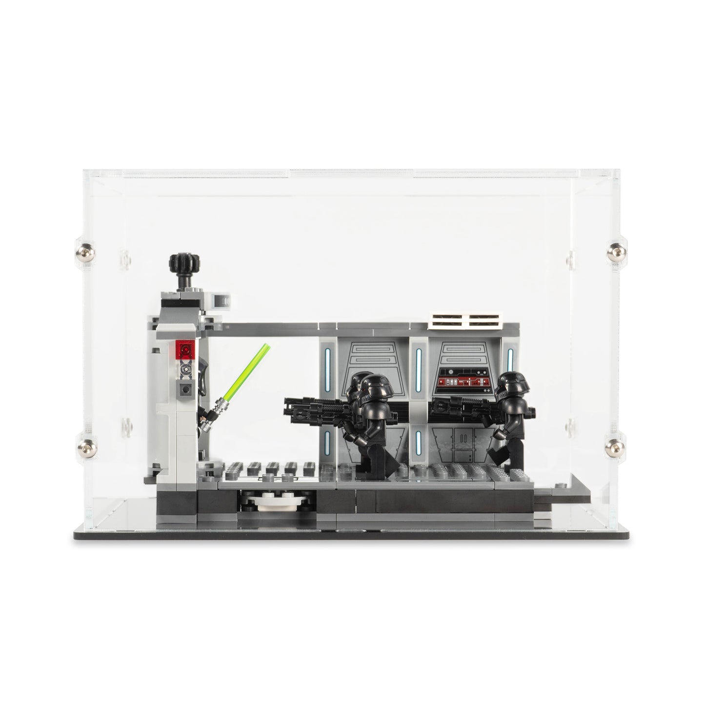 Front view of LEGO 75324 Dark Trooper Attack Display Case.