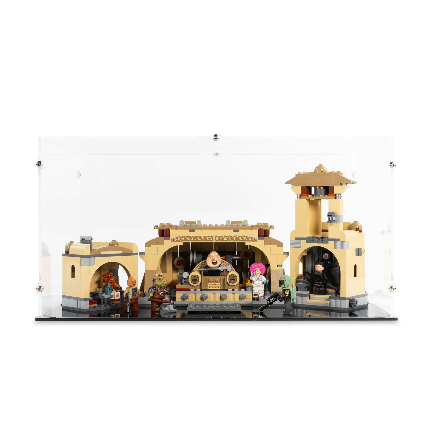 Front view of LEGO 75326 Boba Fett's Throne Room Display Case.