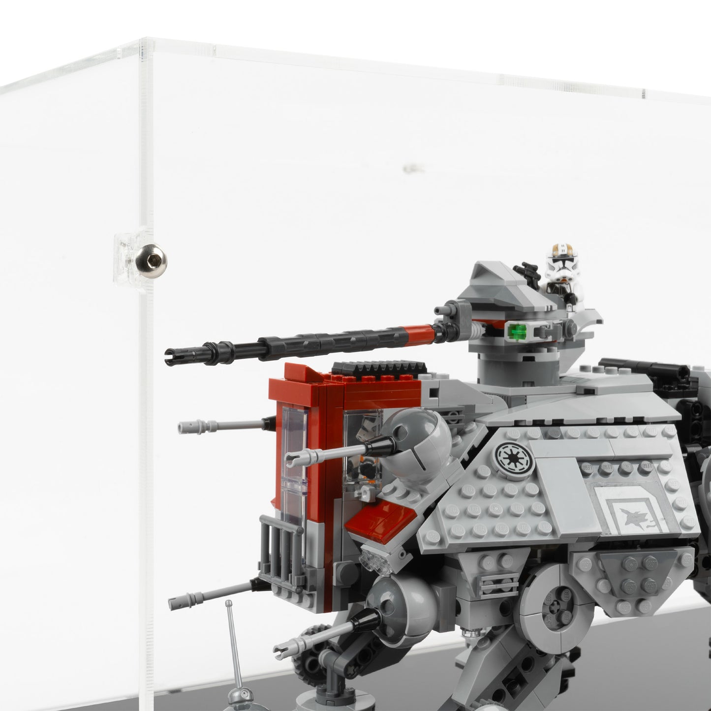 Fitting detail view of LEGO 75337 AT-TE Walker Display Case.