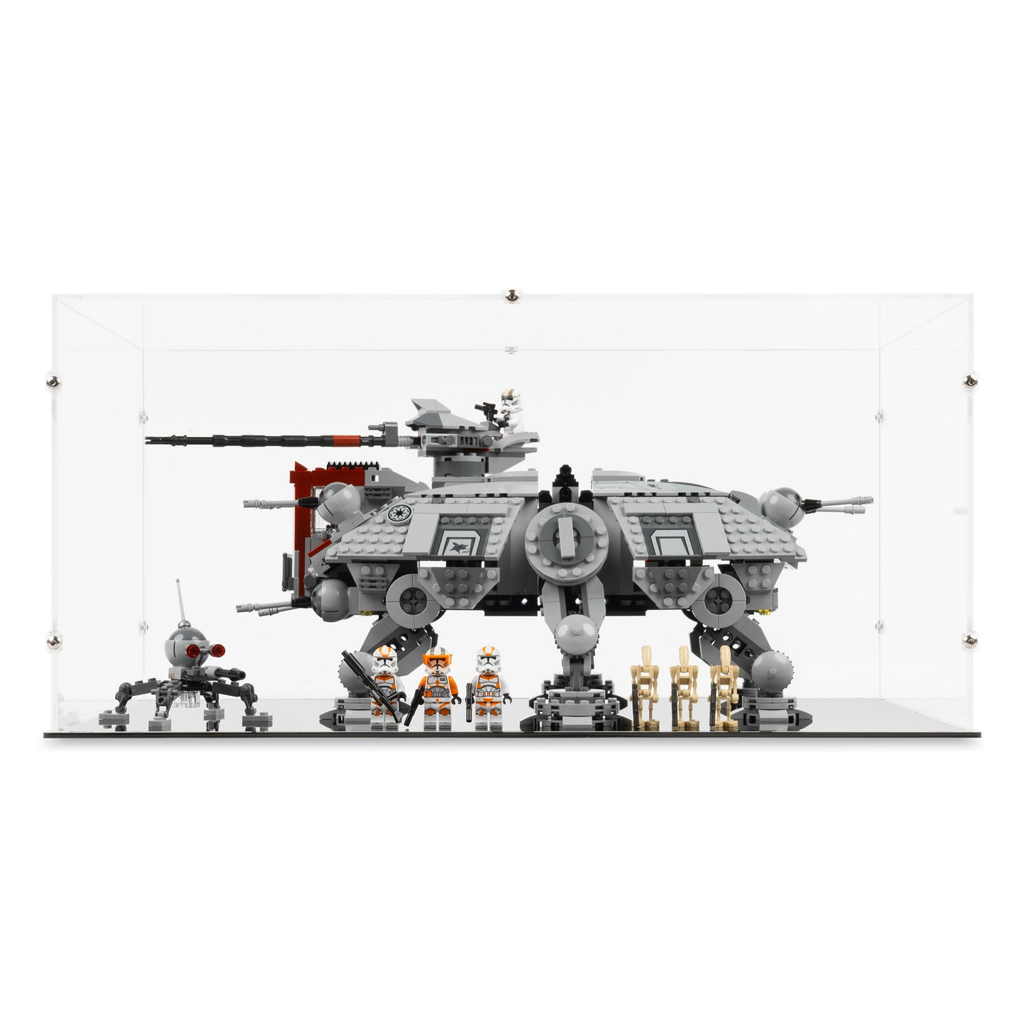 Front view of LEGO 75337 AT-TE Walker Display Case.