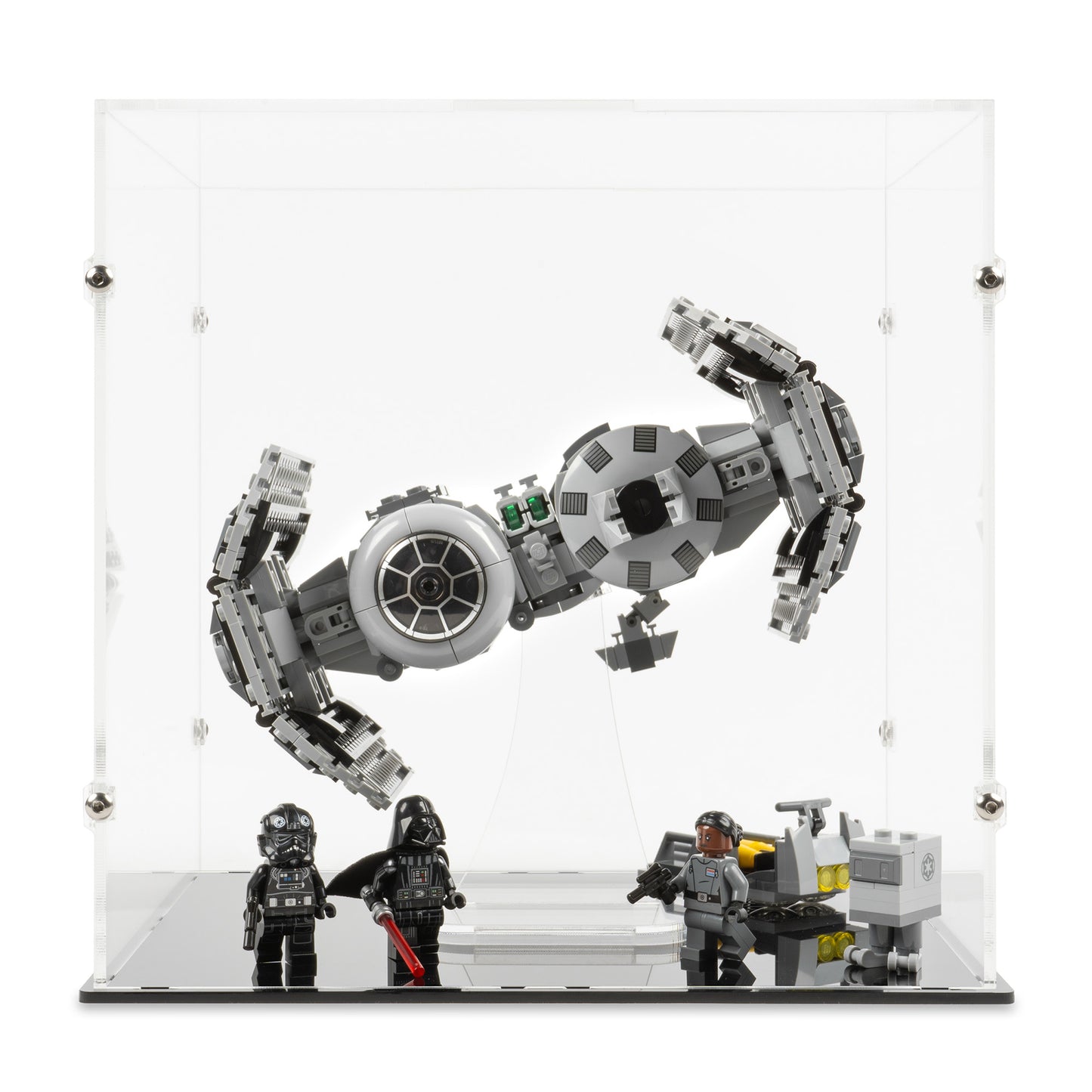 Front view of LEGO 75347 TIE Bomber Display Case and Stand.