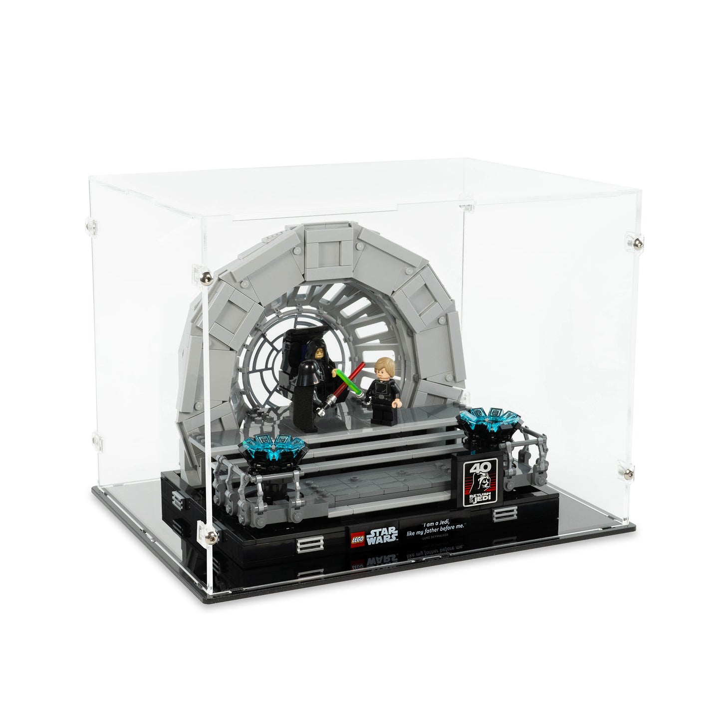 Angled top view of LEGO 75352 Emperor's Throne Room Diorama Display Case.