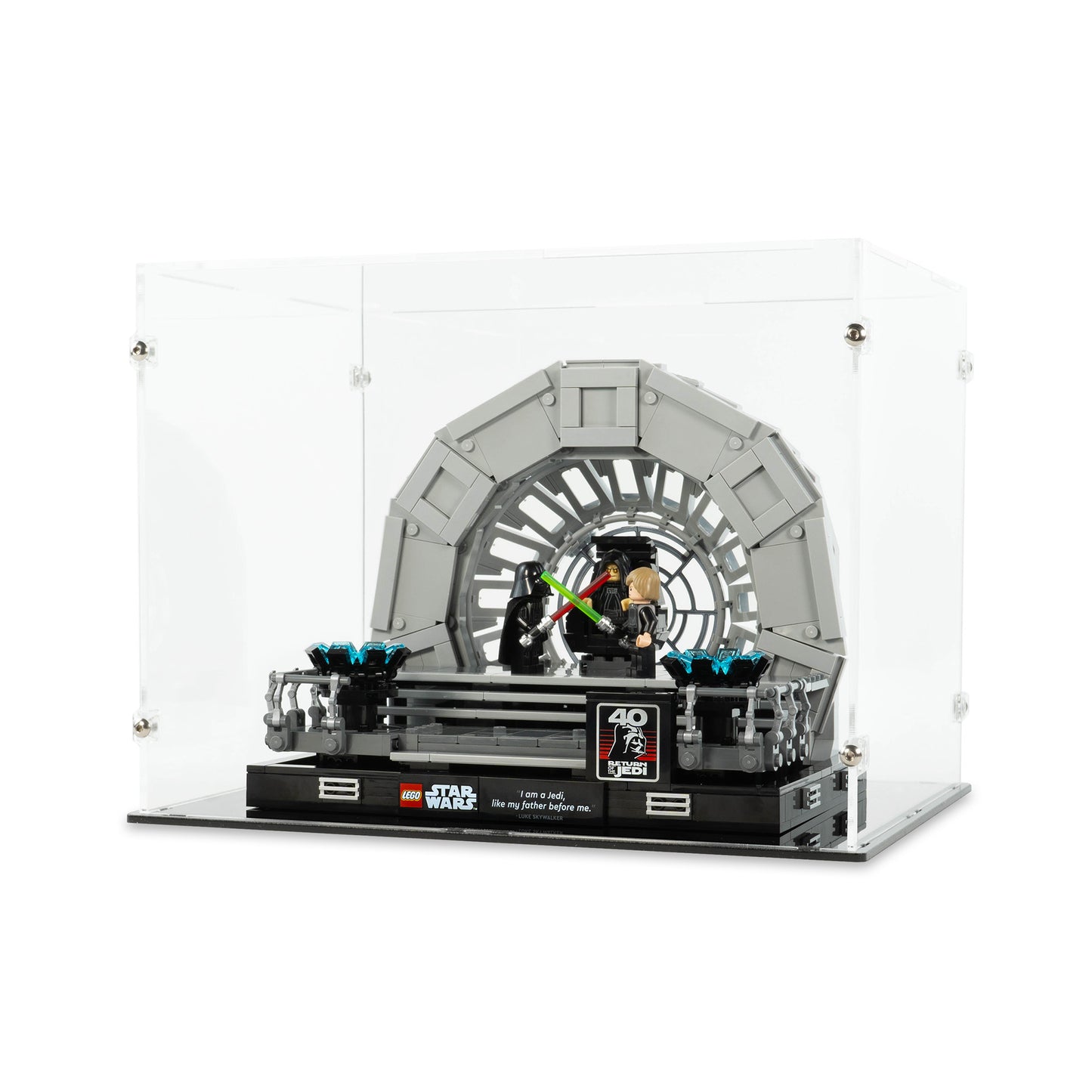 Angled view of LEGO 75352 Emperor's Throne Room Diorama Display Case.