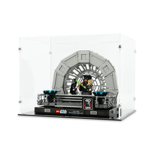 Angled view of LEGO 75352 Emperor's Throne Room Diorama Display Case.
