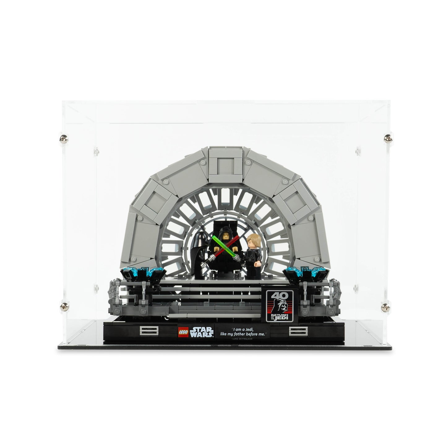 Front view of LEGO 75352 Emperor's Throne Room Diorama Display Case.
