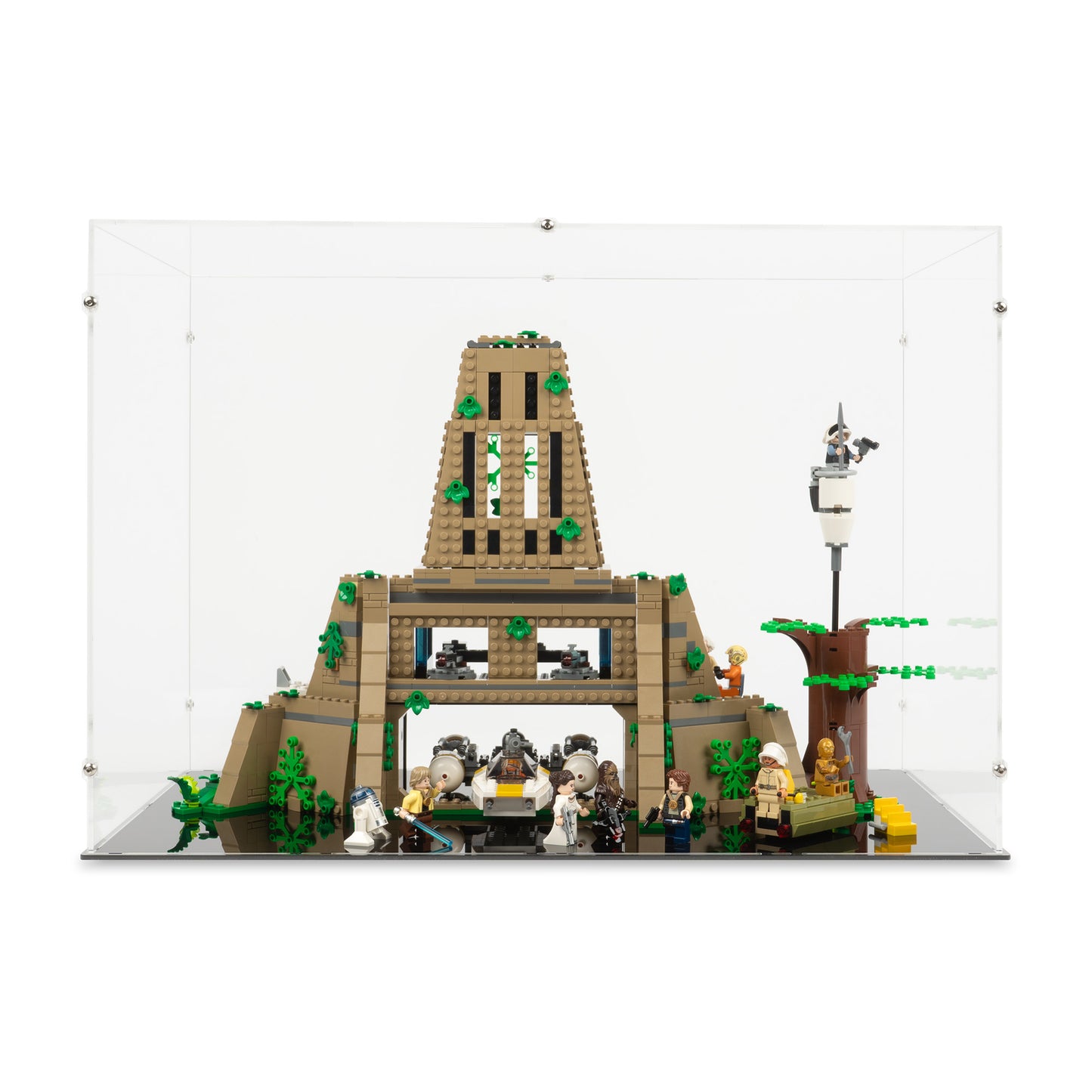 Front view of LEGO 75365 Yavin 4 Rebel Base Display Case.