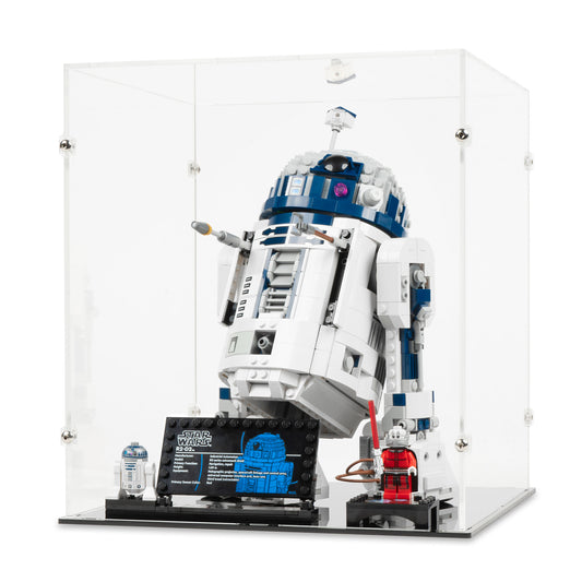 Angled view of LEGO 75379 R2-D2 Display Case.