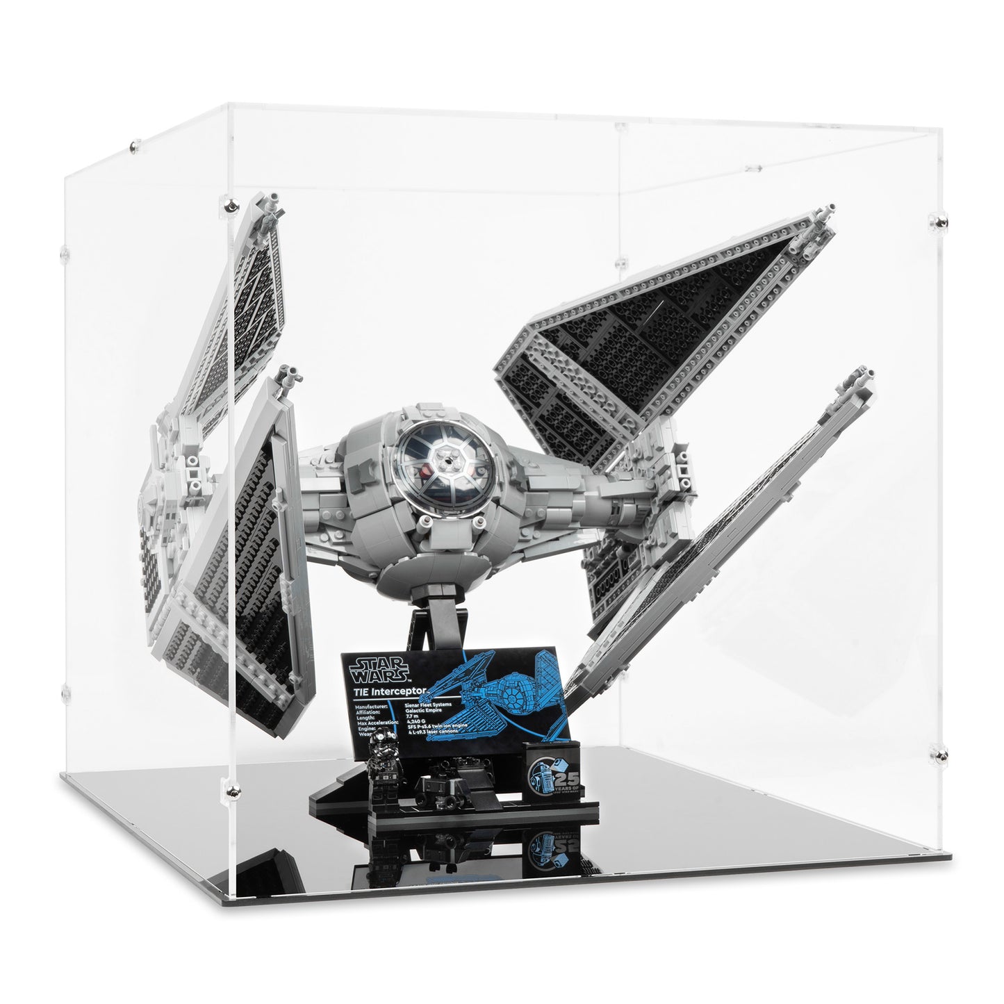 Angled view of LEGO 75382 UCS TIE Interceptor Display Case.