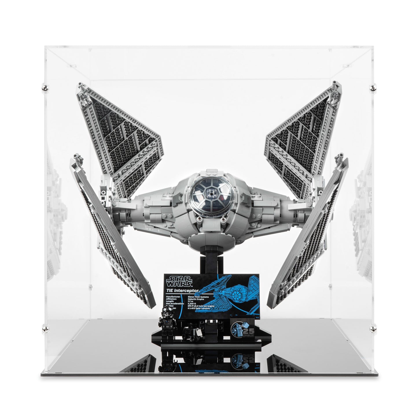 Front view of LEGO 75382 UCS TIE Interceptor Display Case.