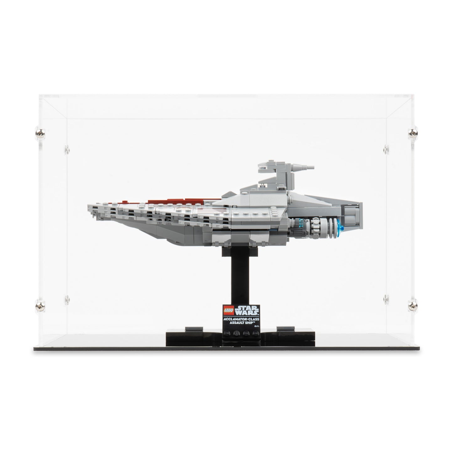 Front view of LEGO 75404 Acclamator-Class Assault Ship Display Case.