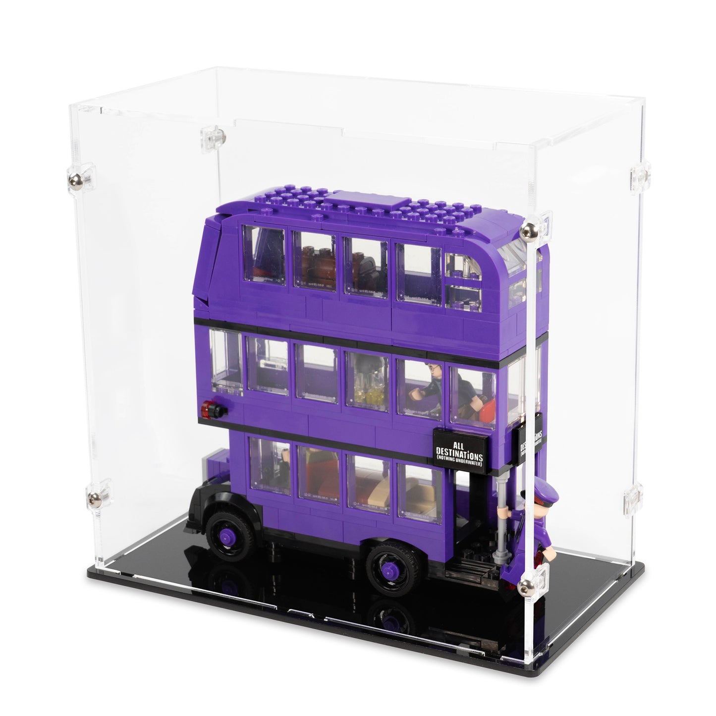 Angled top view of LEGO 75957 The Knight Bus Display Case.
