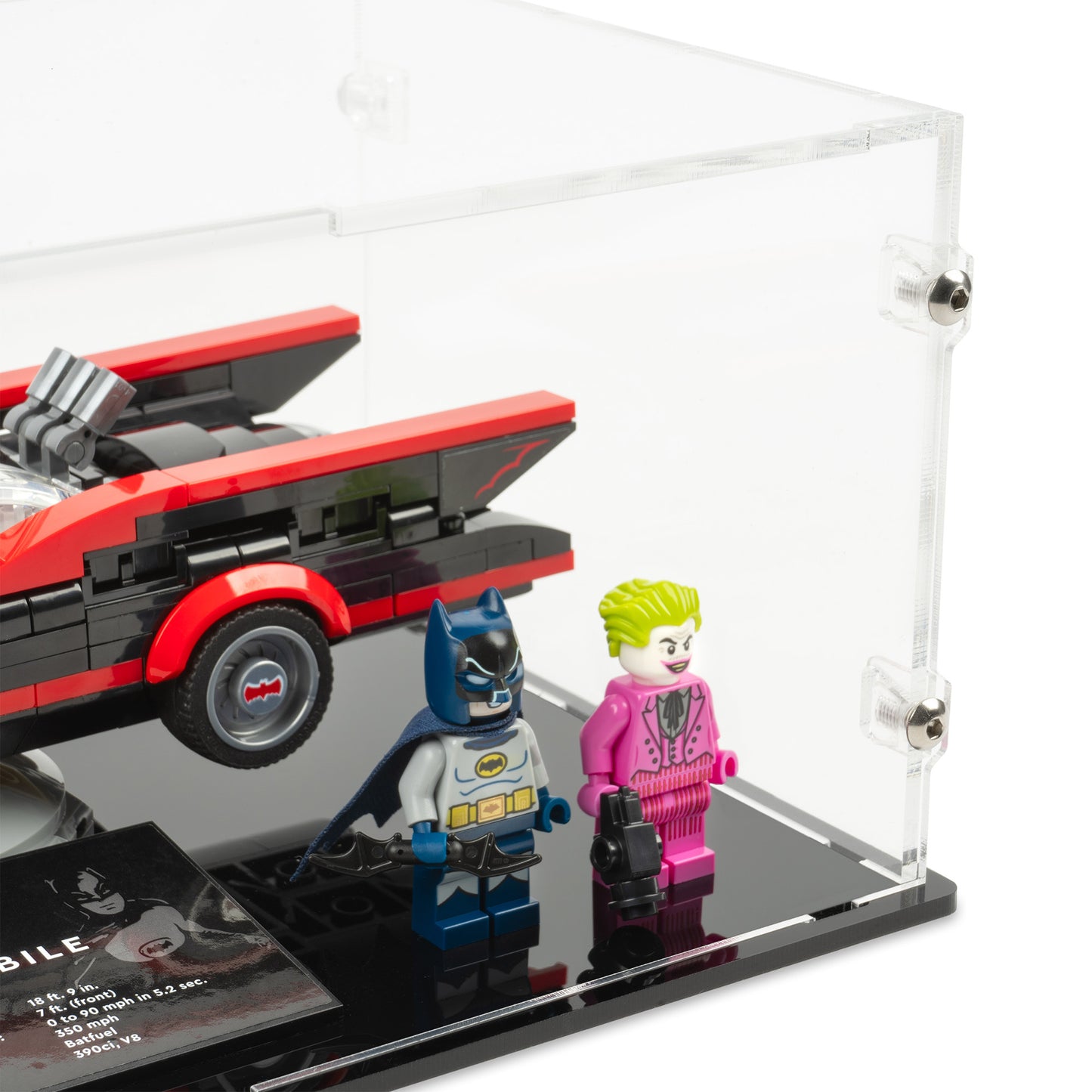 Fitting detail view of LEGO 76188 Batman Classic TV Series Batmobile Display Case.