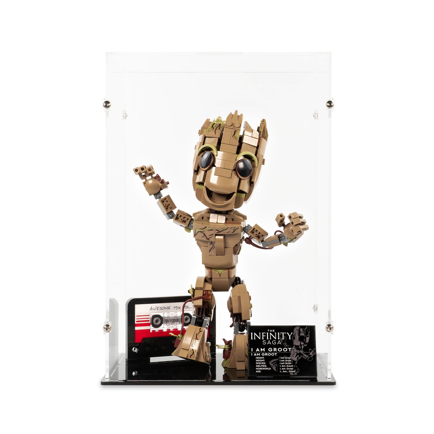 Front view of LEGO 76217 I am Groot Display Case.