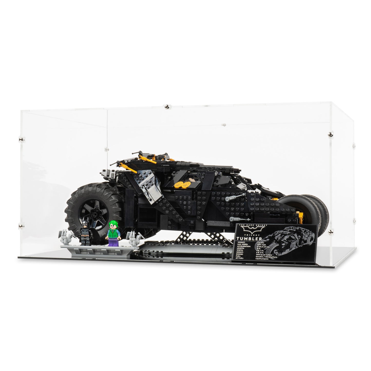 Angled view of LEGO 76240 Batmobile Tumbler Display Case.