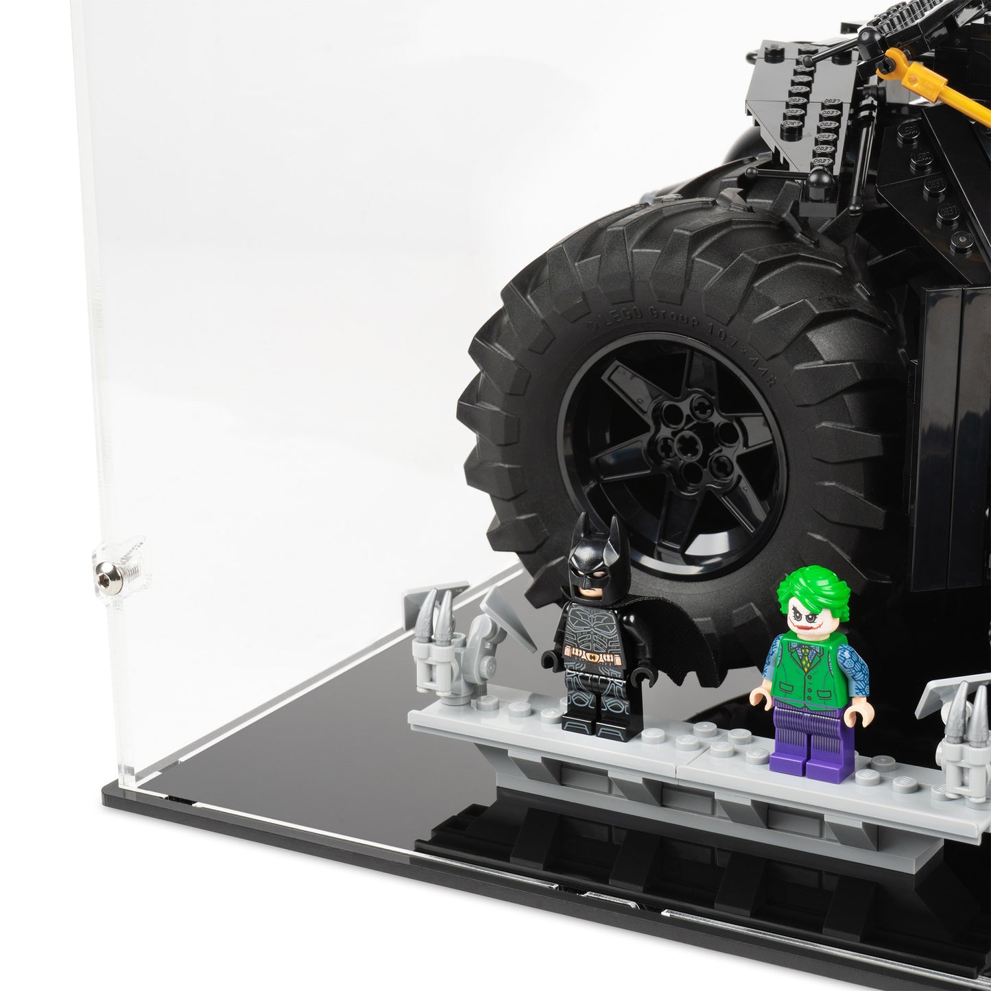 Fitting detail view of LEGO 76240 Batmobile Tumbler Display Case.