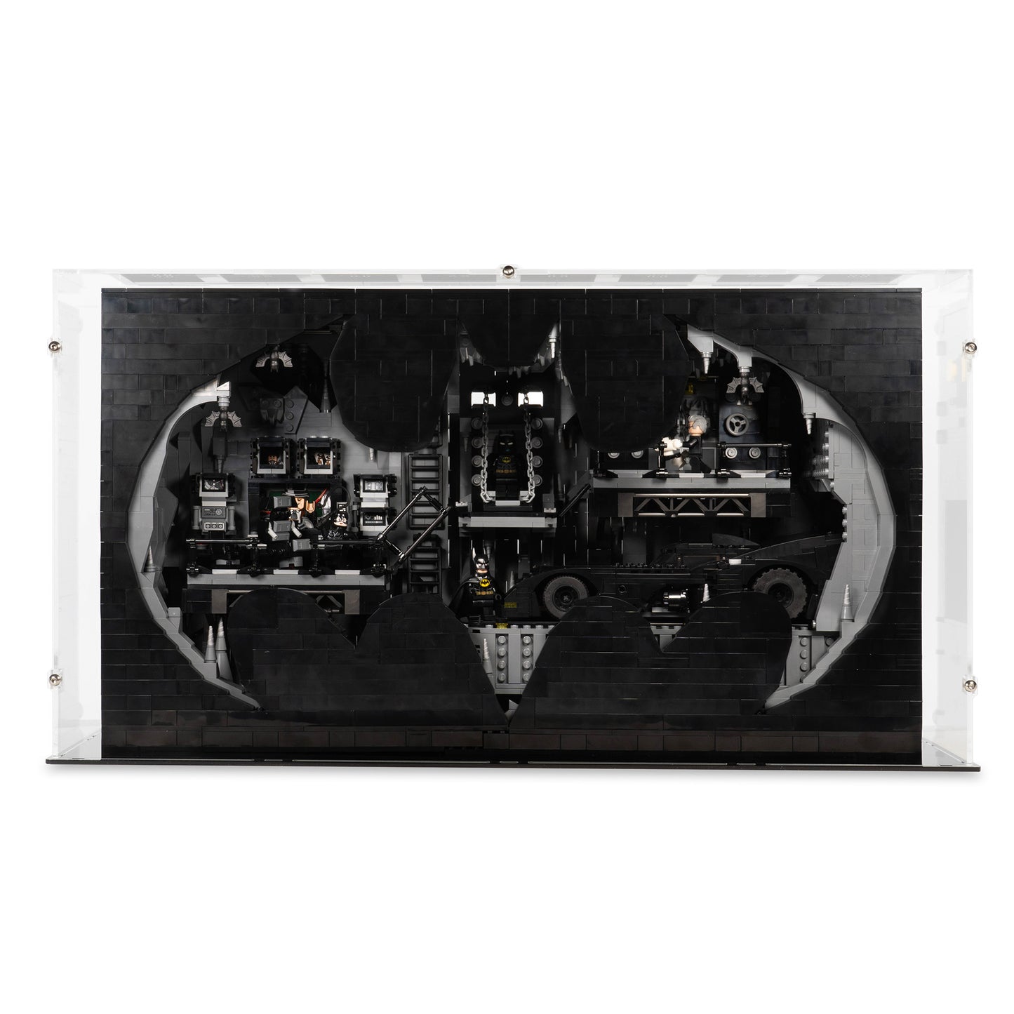 Front view of LEGO 76252 Batcave Shadow Box Display Case Closed.