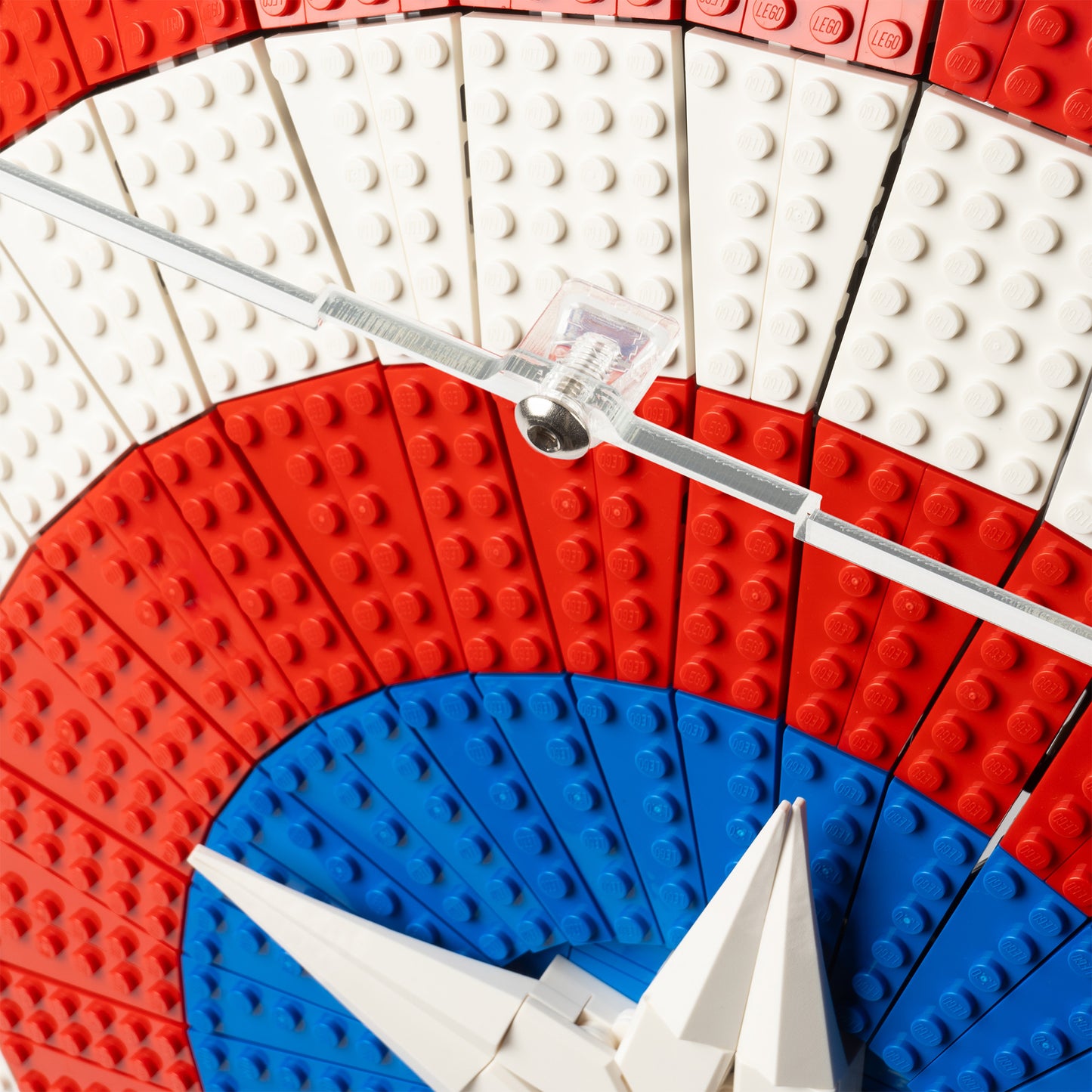 Fitting detail view of LEGO 76262 Captain America's Shield Display Case.